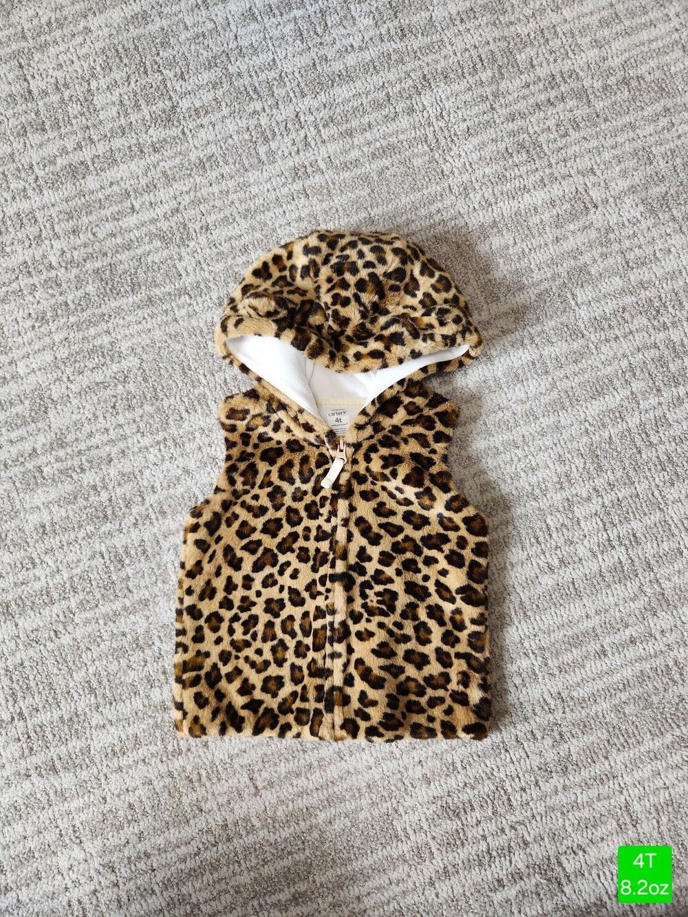 Carter's girl faux fur animal print hooded vest brown black size 4T